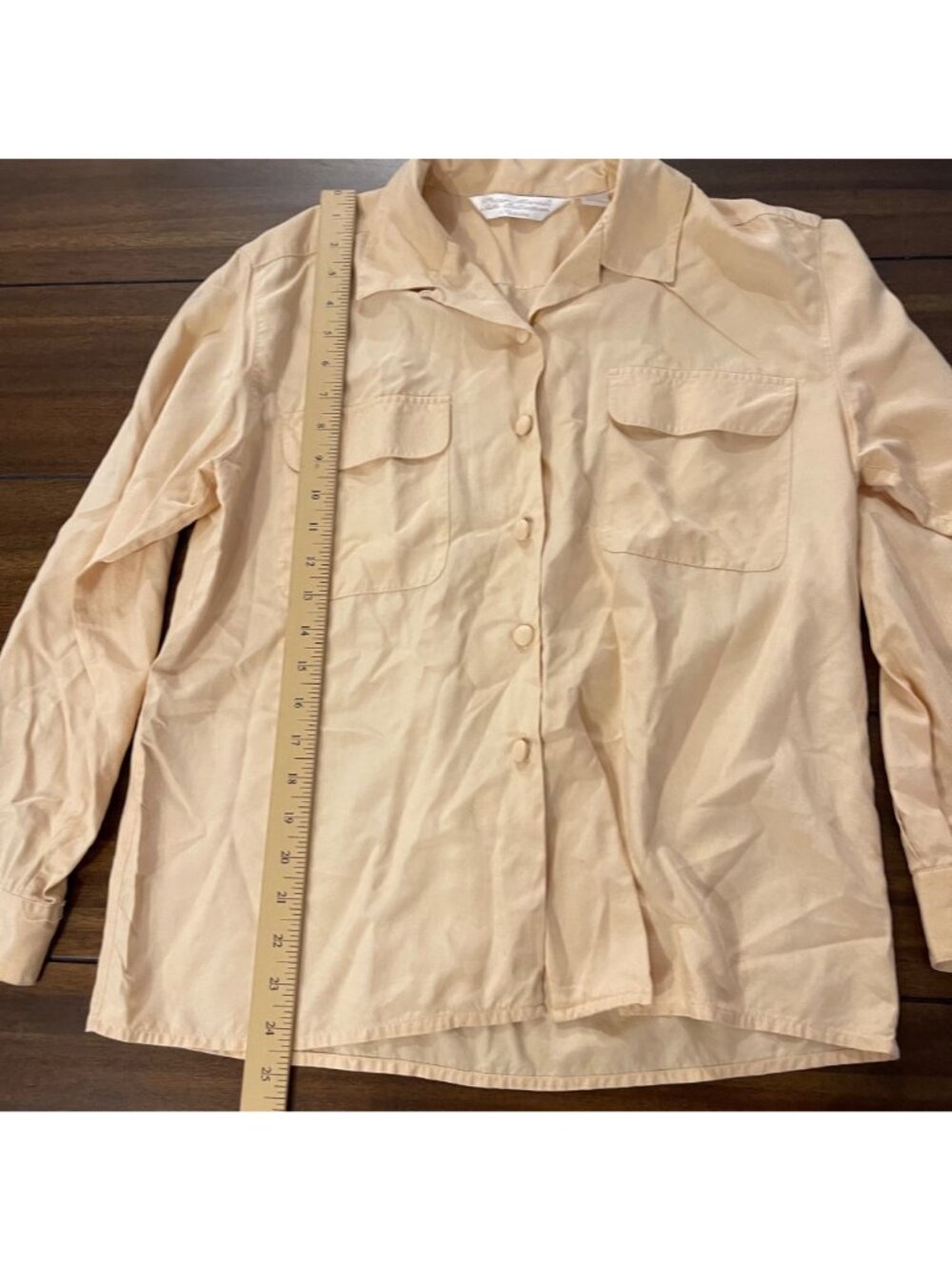 Peter Martin Silk Collection Petite Womens Beige Button-Up Shirt 100% Silk Size - Picture 3 of 10